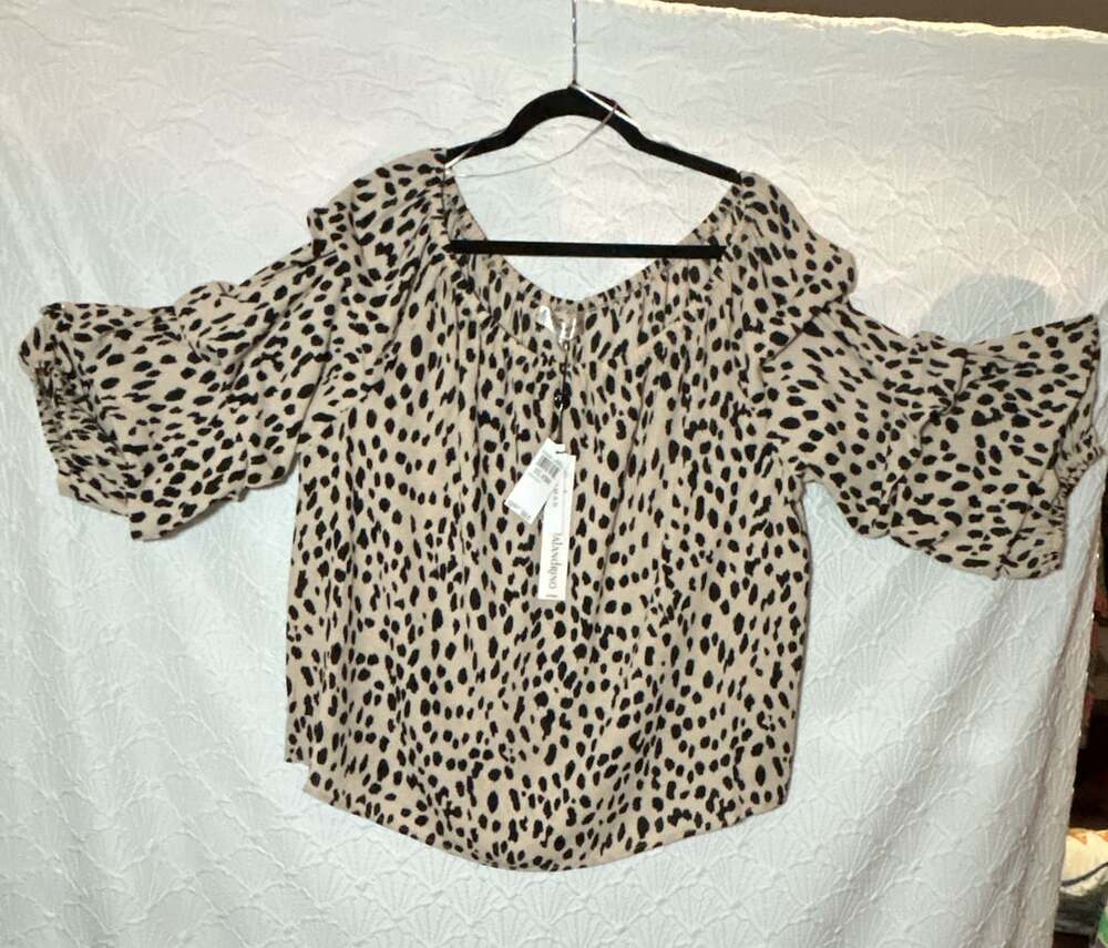 Catherine Malandrino Blouse Size 1X/TG Black Dots Off Shoulder Top New